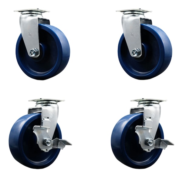 Service Caster 6 Inch Solid Polyurethane Swivel Caster Set with Roller Bearings 2 Brakes SCC-20S620-SPUR-2-TLB-2 - main